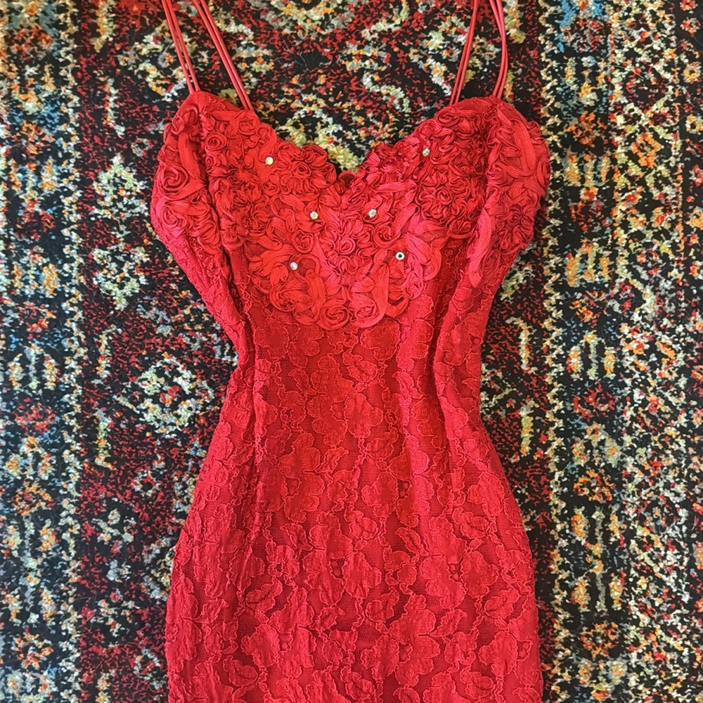 Vintage Roberta 90s Y2K Lace Rosette Gown Slip Dress